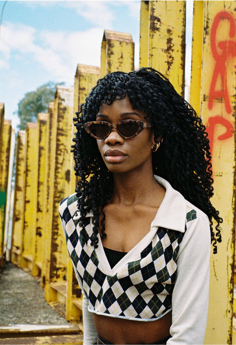 Model wearing Leoide designer sunglasses